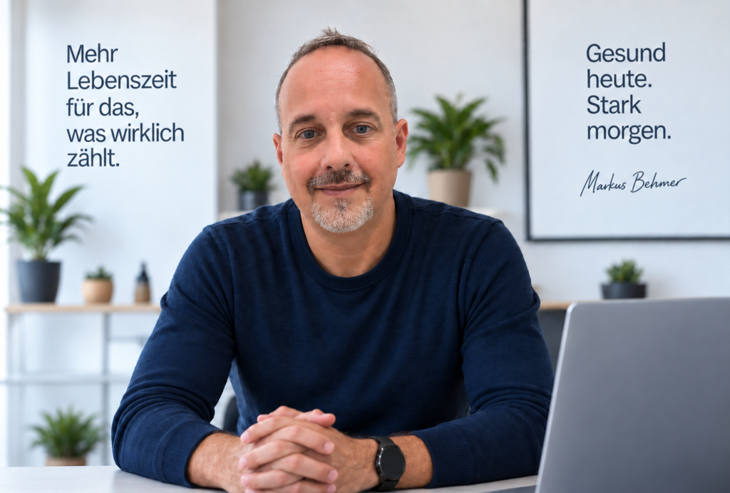 Longevity Coach Markus Behmer in einem modernen Büro.